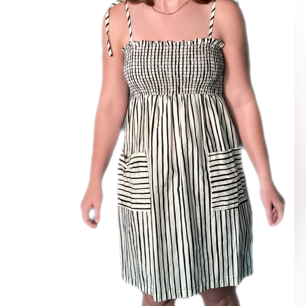 Betsey Johnson Poplin striped Smocked dress with pockets